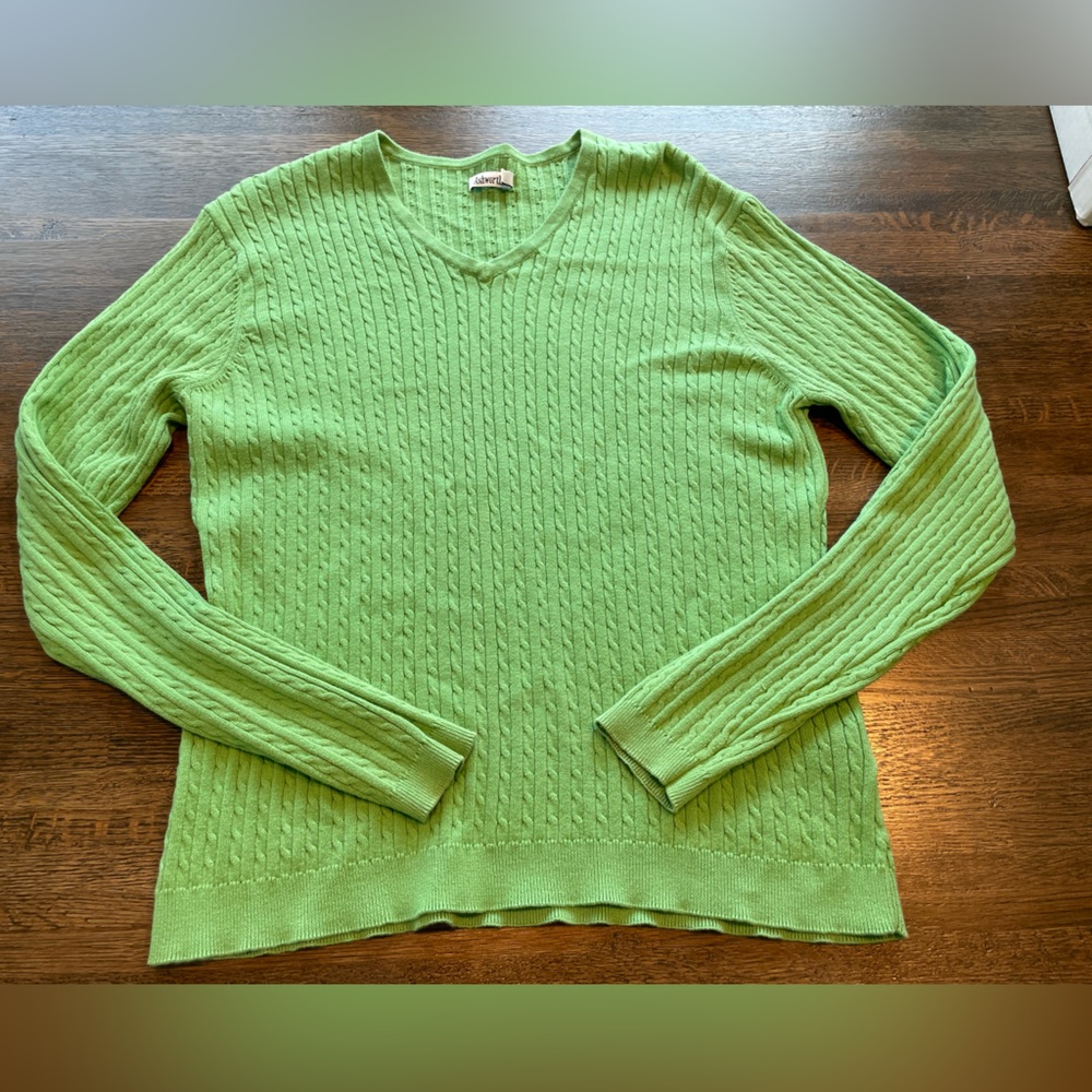 Ashworth Green Sweater Cotton Cable Knit Thin Classic Preppy size Large